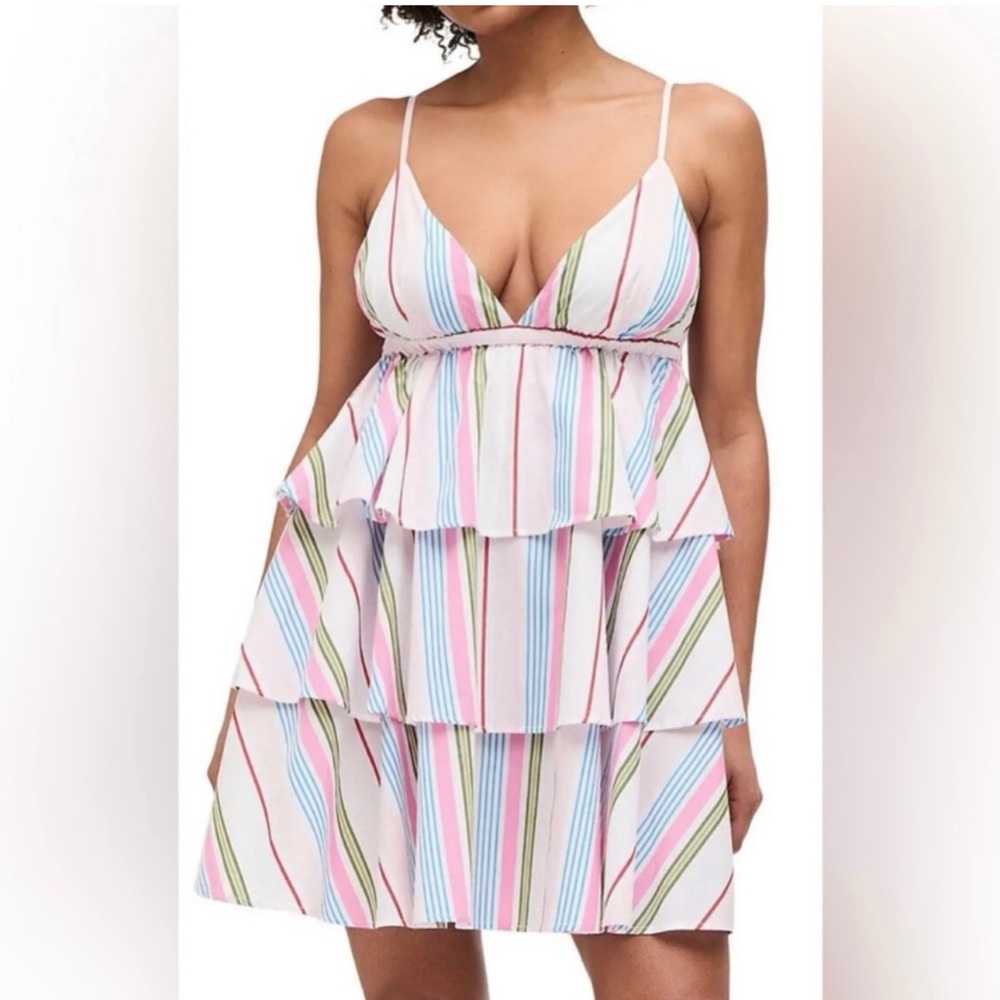 NWT HILL HOUSE | Rainbow Stripe Ruffle Tiered Babydoll Gigi Dress Medium